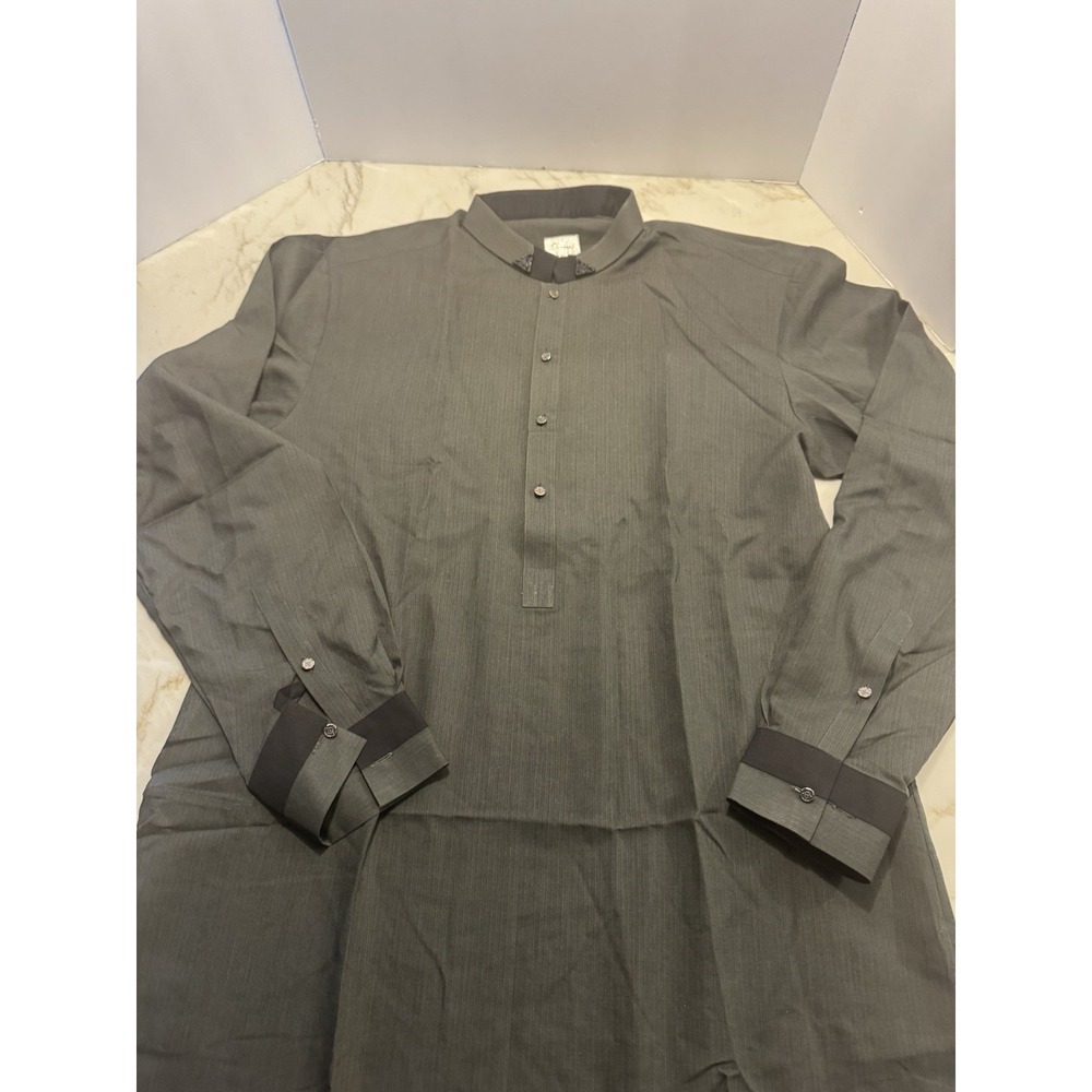NEW Dhedhi's Mens Kurta Pajama Set XL Gray Textured Indian Tunic Pants 30 Inseam